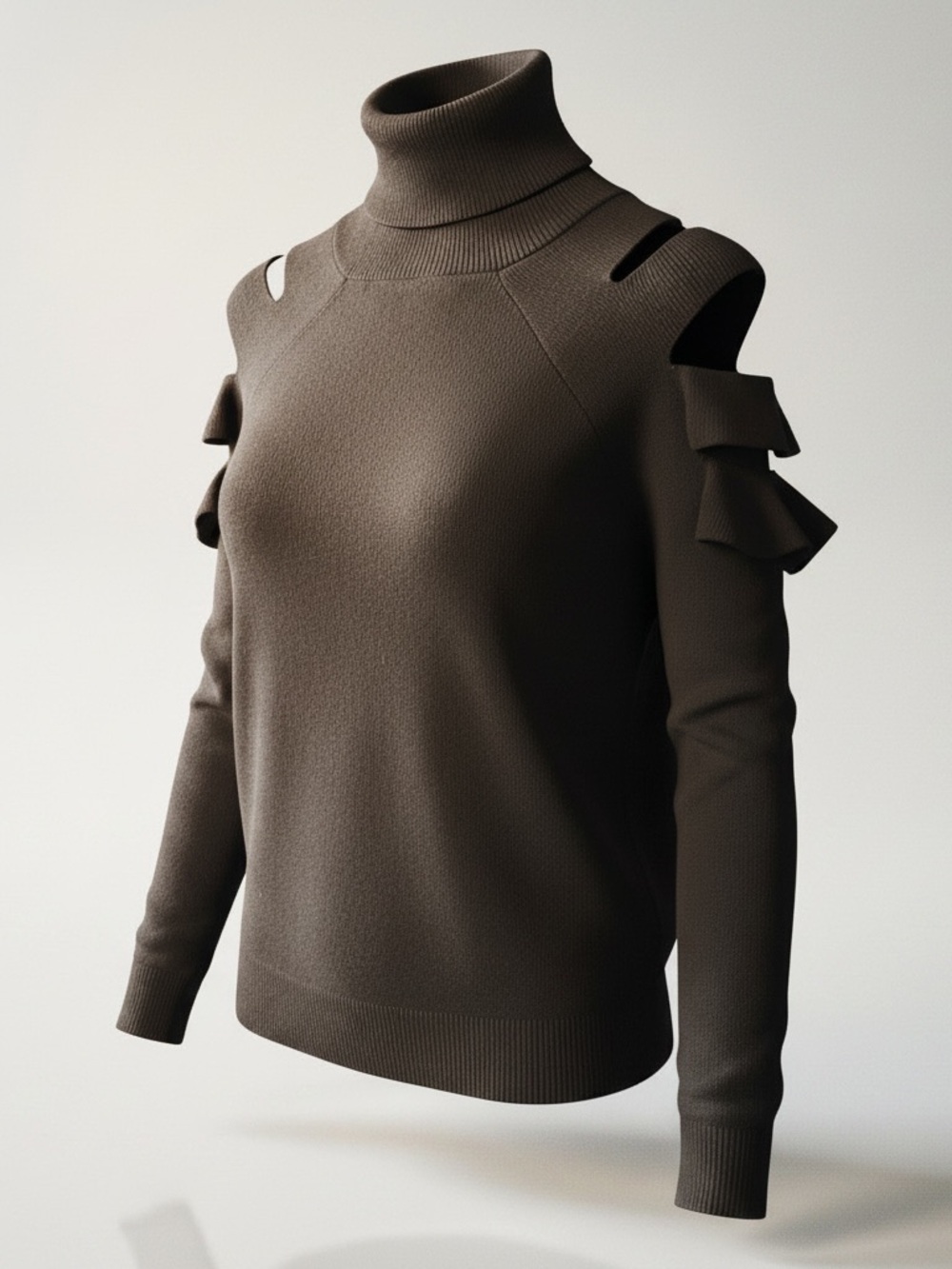 Cold-Shoulder Ruffle Turtleneck Sweater in Black